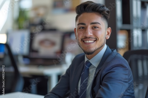 Portrait of young Hispanic businessman inside office