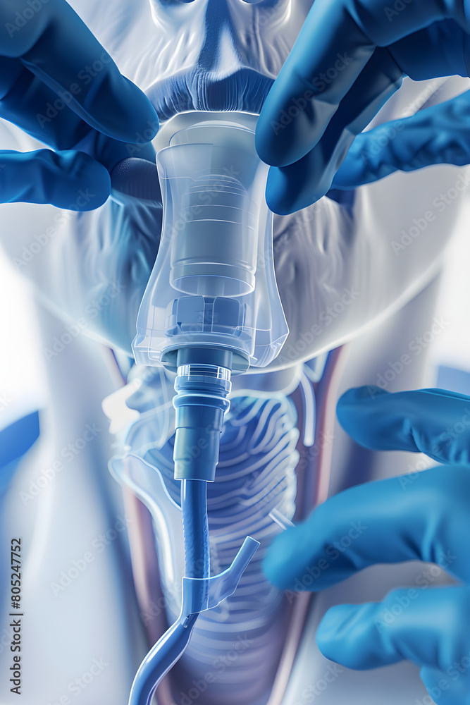 Indepth Medical Illustration Demonstrating Correct Tracheostomy Tube