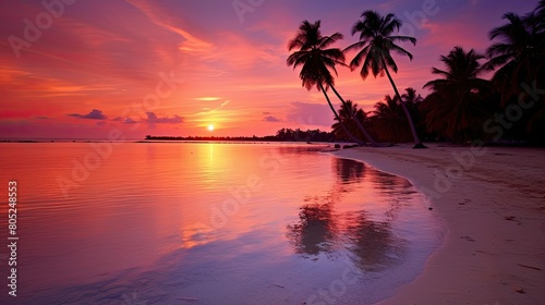 palm pink sunset beach © vectorwin
