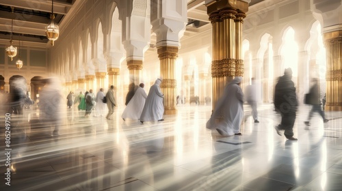 prayer blurred interior masjid nabawi photo