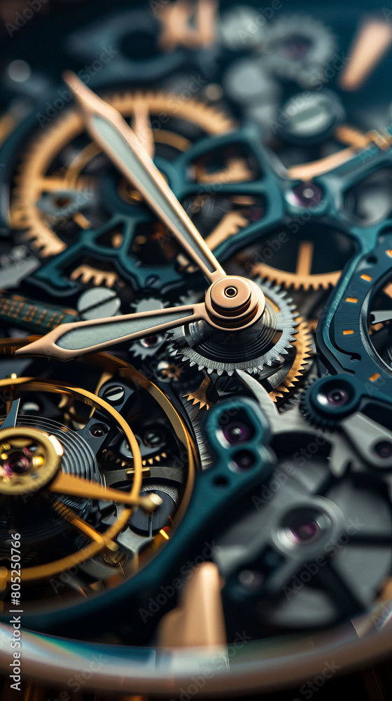 A close-up view of a sophisticated mechanical watch, highlighting the detailed craftsmanship and engineering that define the horology field A close-up view of a sophisticated mechanical watch, highlighting the detailed craftsmanship and engineering that define the horology field