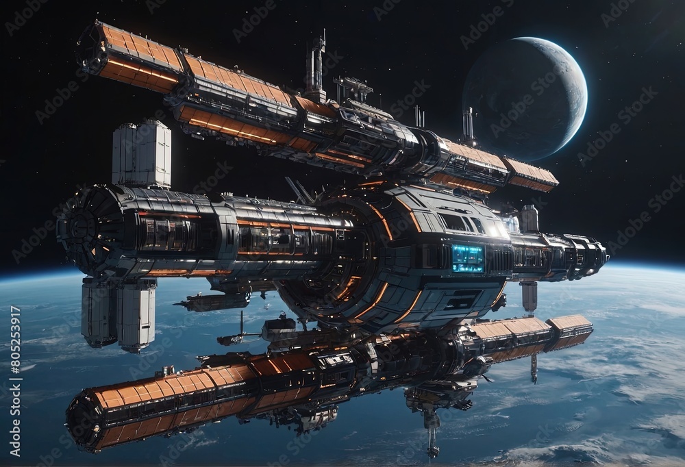 Space station futuristic space hotel in Earth orbit. Space station futuristic space hotel in Earth orbit.