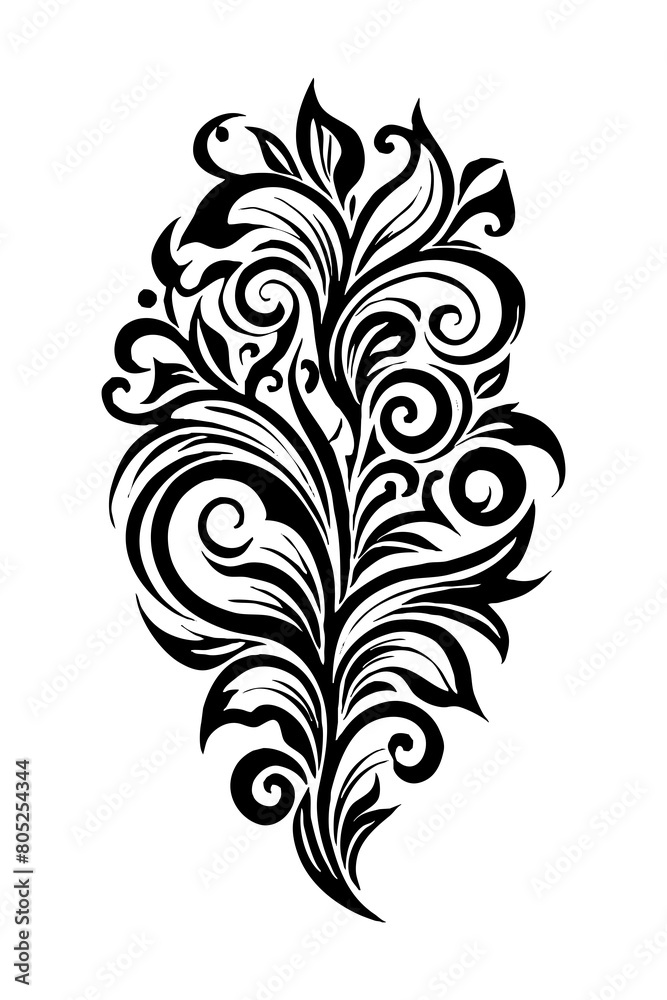 Botanical black and white pattern. For use on tattoos, posters, textiles, T-shirt printing. Generated by Ai Botanical black and white pattern. For use on tattoos, posters, textiles, T-shirt printing. Generated by Ai