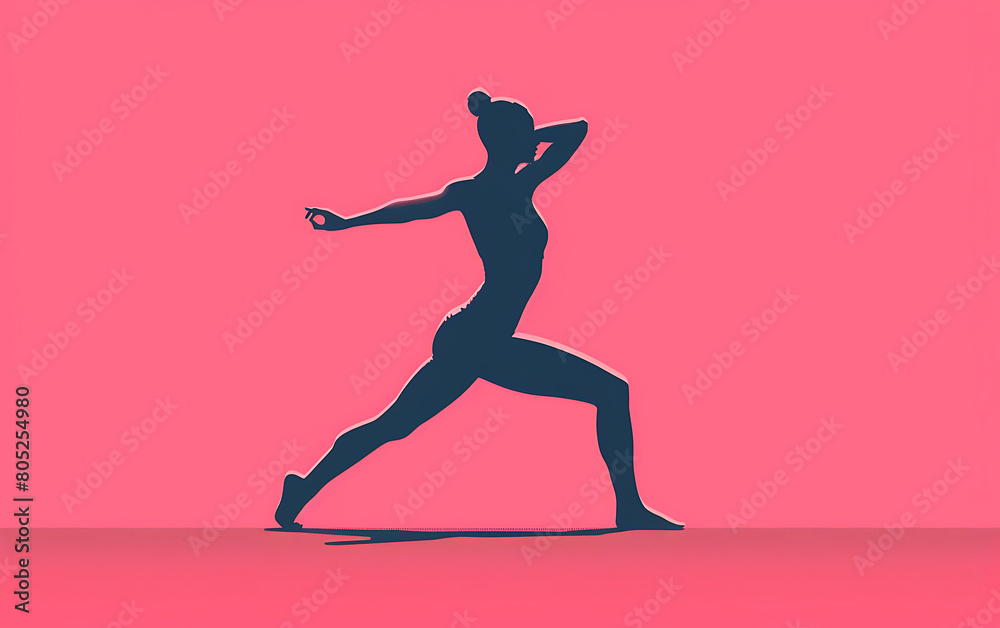 Illustration of a woman relaxing yoaga performing Warrior Pose background with copy space for text