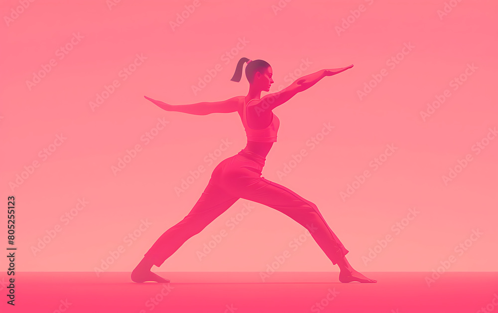 Illustration of a woman relaxing yoaga performing Warrior Pose background with copy space for text