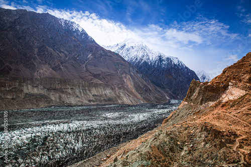 Hopper Glacier in Hunza, Gilgit Baltistan. Beautiful mountains view.  photo
