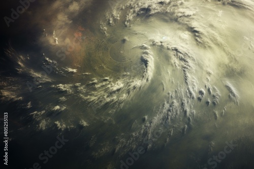 Intense Satellite image storm. Storm disaster. Generate Ai photo