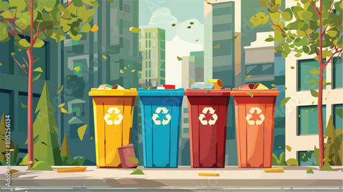 View of garbage containers with trash in city closeup