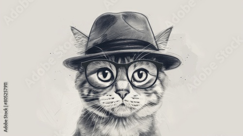 A cat wearing a hat and sunglasses with a hat that says cat wearing a hat.