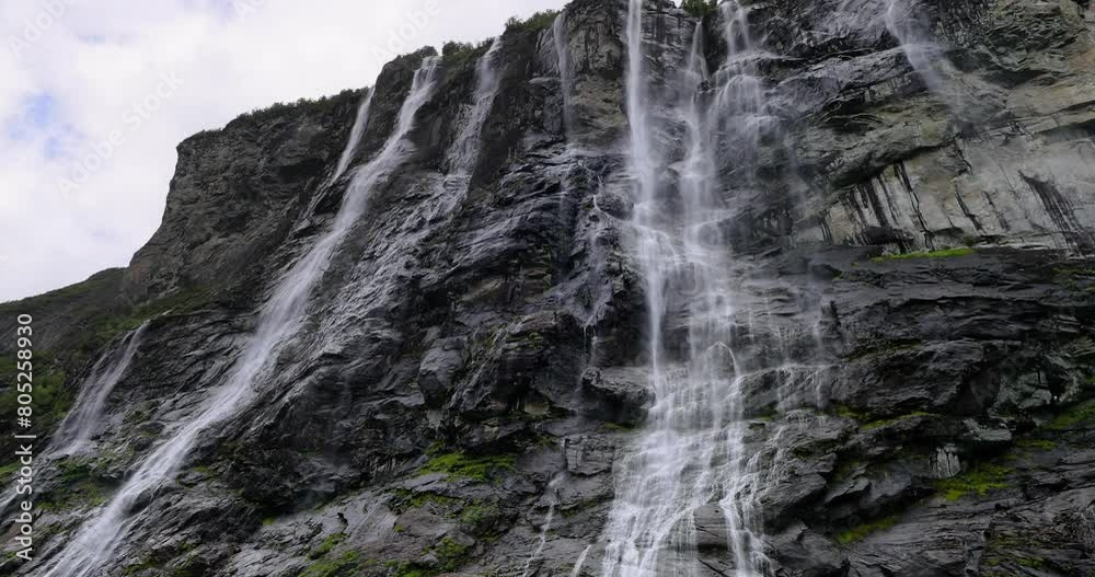 Geiranger fjord, waterfall Seven Sisters. Beautiful Nature Norway natural landscape. Geiranger fjord, waterfall Seven Sisters. Beautiful Nature Norway natural landscape.