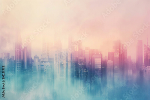 Pastel hues and gentle textures over a blurred urban background  conveying a serene  artistic city mood 