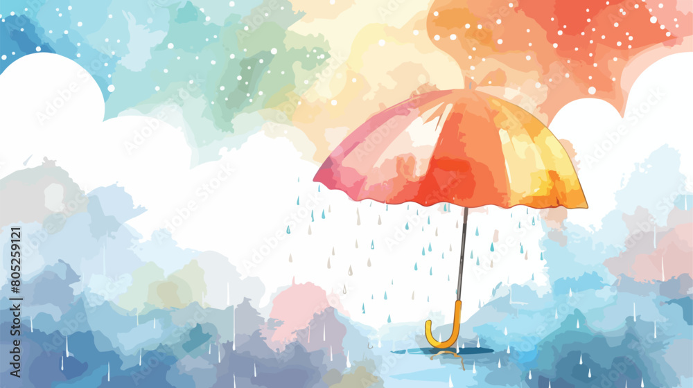 Watercolor graphic of umbrella with cloud and rain vector
