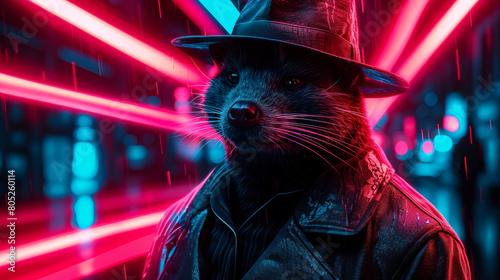 Modish mongoose in a tailored blazer, wearing a fedora hat photo