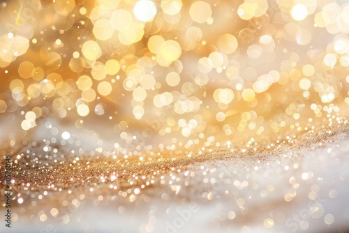 Gold and white background, happy atmosphere, glitter.