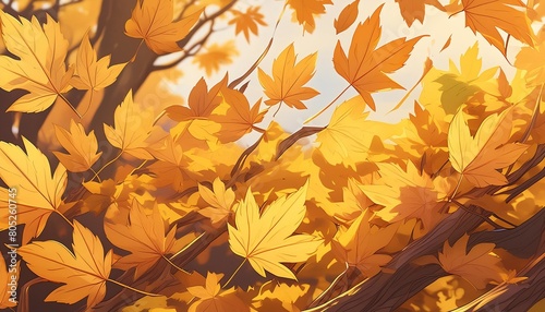 leaves in a blowing wind autumn manga wallpaper ai generated image photo