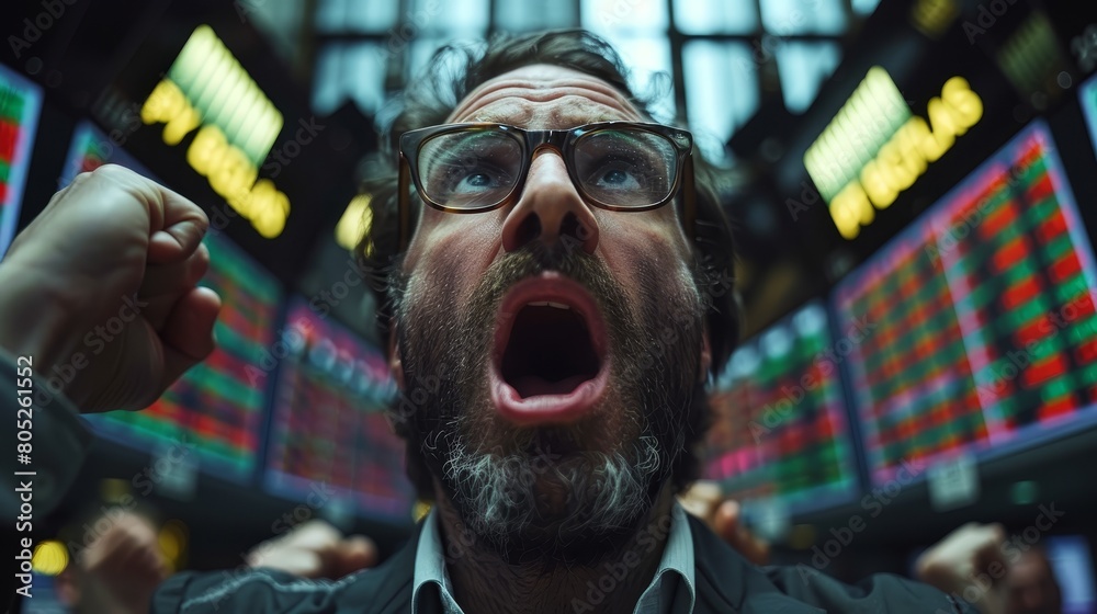 Capture the dynamic and intense atmosphere of a stock trading floor Capture the dynamic and intense atmosphere of a stock trading floor