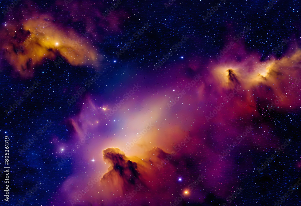 A photo of the night sky with stars, a nebula, and a galaxy visible A photo of the night sky with stars, a nebula, and a galaxy visible