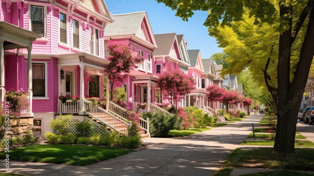 street pink houses street pink houses