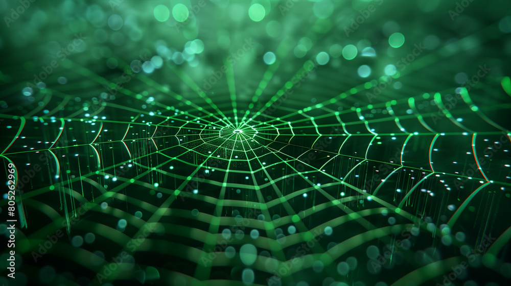Green Digital Network shape like spider web with Dynamic Light Effects Green Digital Network shape like spider web with Dynamic Light Effects