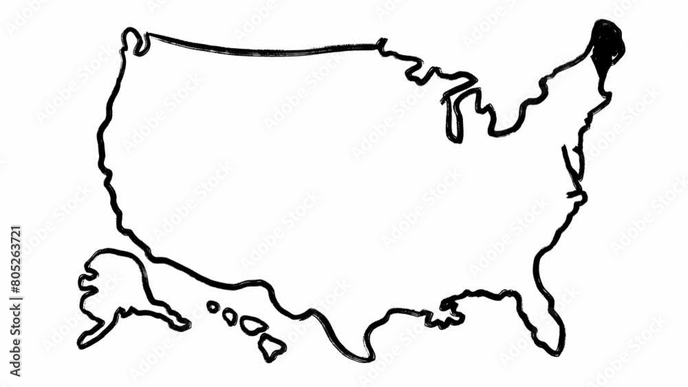 Hand drawn scribble style map of the USA and Maine state in set of stop ...