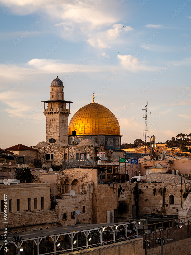 View of the Jerusalem Dome of the rock at sunset