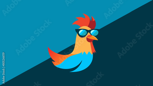 Creative animal concept. Chicken hen in sunglass shade glasses isolated on solid pastel background, commercial, editorial advertisement, surreal surrealism.
