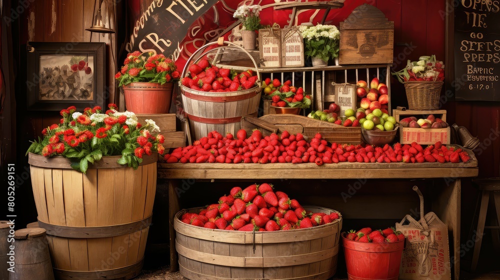 Fototapeta premium stall red strawberry fruit