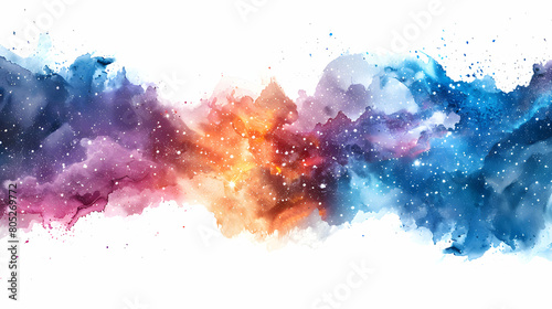 3D Flat Icon  Galactic Watercolors - Soft Watercolor Renditions of Galaxies and Cosmic Phenomena in Financial Growth and Innovation Abstract Theme on Isolated White Background