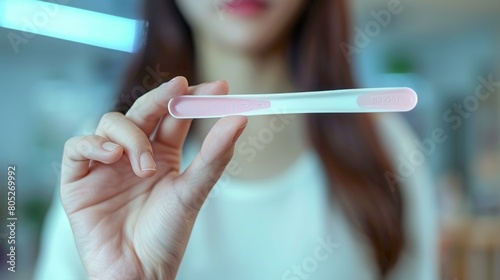 Expectations Unmet - Woman holding a negative pregnancy test. Copy space for text.