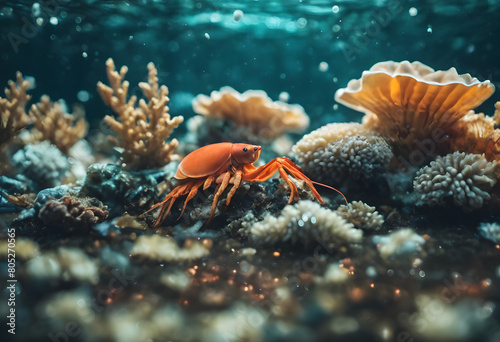 Red Crab Among Corals: Vibrant Underwater Ecosystem © DesignByGade