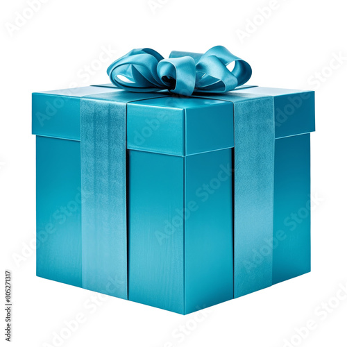 blue gift box with ribbon isolated on transparent background cutout