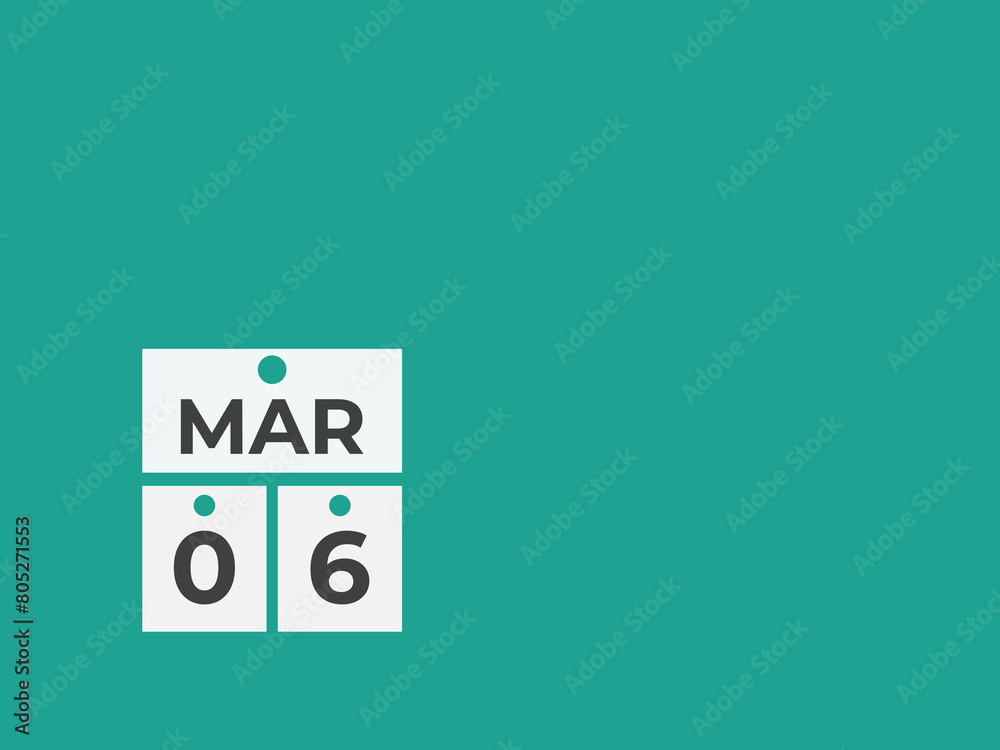 March6 calendar reminder. 6 Marchdaily calendar icon template. Calendar 6 Marchicon Design template. Vector illustration
