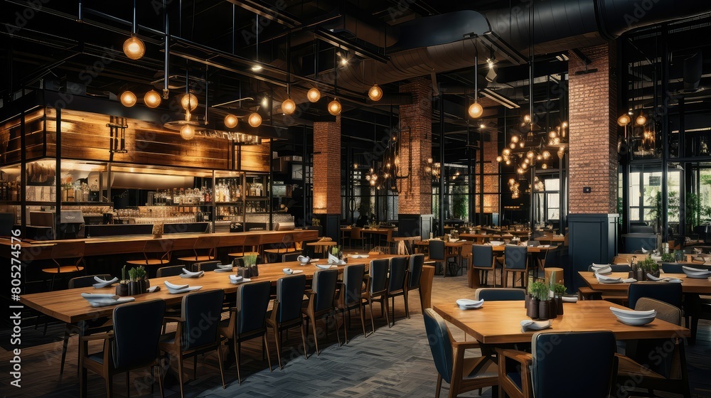 fusion blurred modern restaurant interior