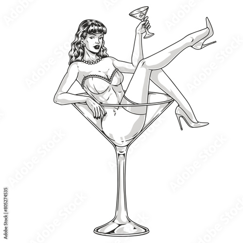 Girl dancer pin-up element monochrome