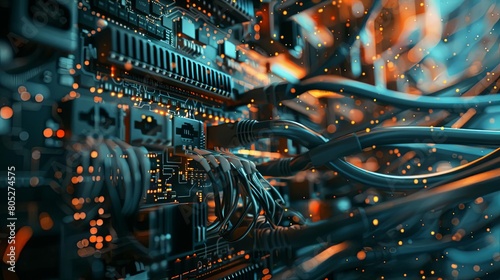 close - up of data cables connected to a motherboard photo