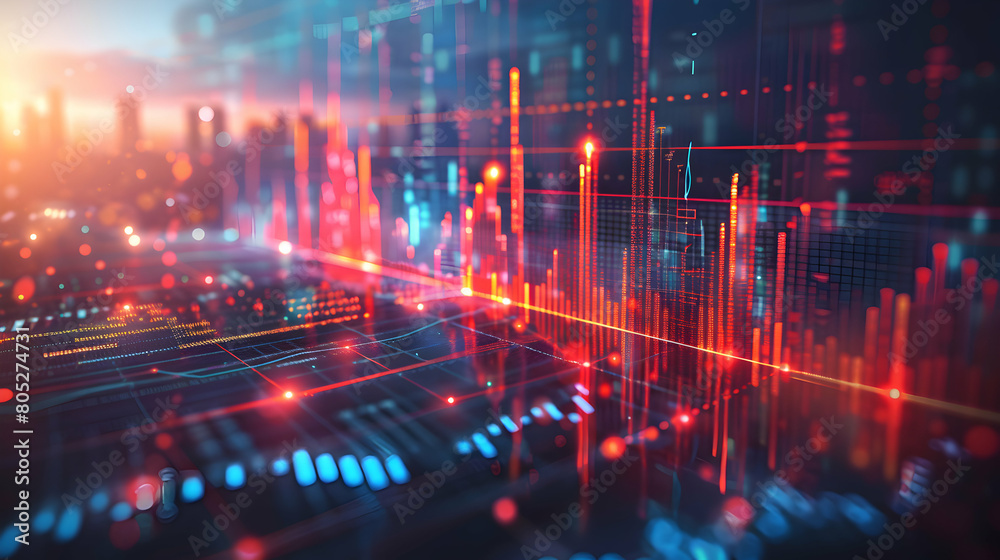 Abstract Capital: Digital Financial Charts Interlaced with Abstract Designs, Symbolizing Capital Growth and Innovation in Finance