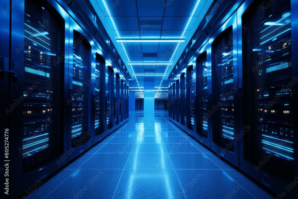Tranquil Server blue room. Cloud ai centre. Generate Ai Tranquil Server blue room. Cloud ai centre. Generate Ai