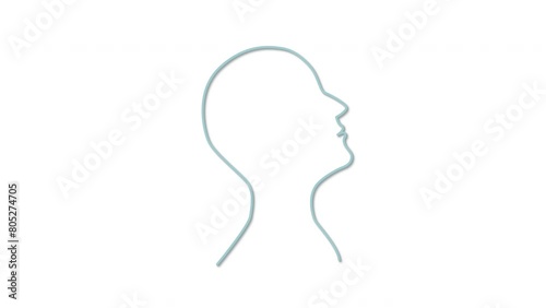 Human head outline self drawing animation. Man looking up and forward. Blue line on white background.