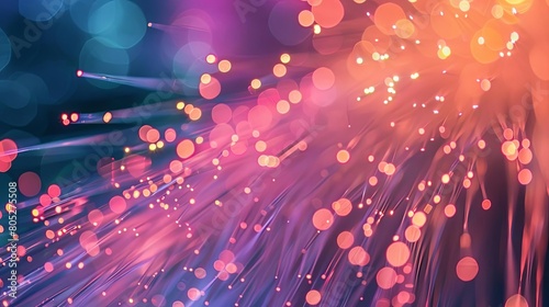 Close-up of fiber optic cables transmitting light