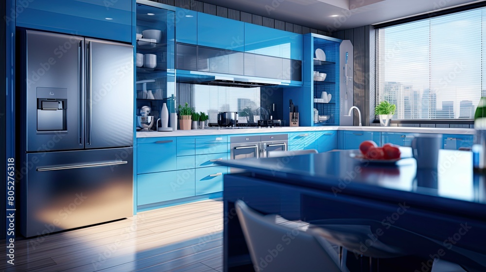 Fototapeta premium sleek blurred blue home interior