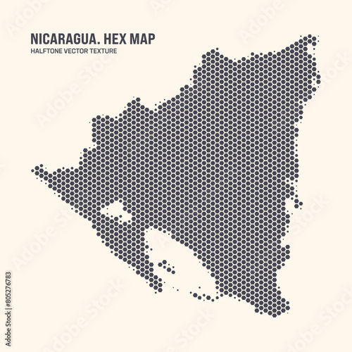 Nicaragua Map Vector Hexagonal Halftone Pattern Isolate On Light Background. Hex Texture in the Form of a Map of Nicaragua. Modern Technologic Contour Map of Nicaragua for Design or Business Projects