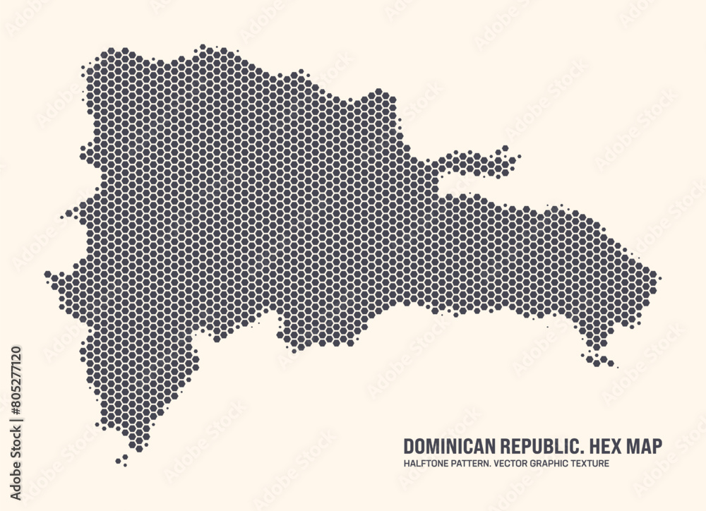 Dominican Republic Map Vector Hexagonal Half Tone Pattern Isolate On Light Background. Modern Technologic Contour Map of Dominican Republic for Design or Business Projects
