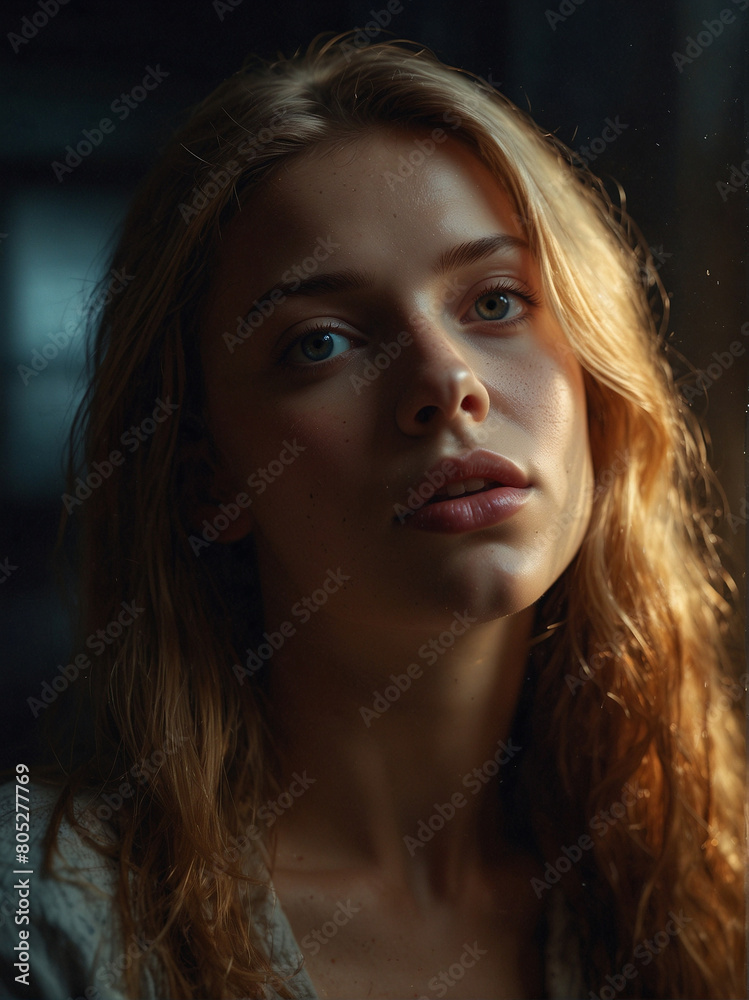 Beautiful Woman with Striking Blue Eyes in Close-up Portrait Beautiful Woman with Striking Blue Eyes in Close-up Portrait