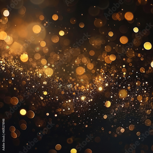 Golden bokeh lights and sparkles adorn the left side of a dark backdrop  creating an elegant and festive atmosphere for holiday or celebration themes.
