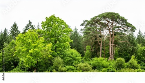 forest landscape with lush green trees and shrubs isolated on transparent background