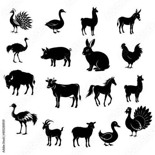 set of silhouettes of farm animals