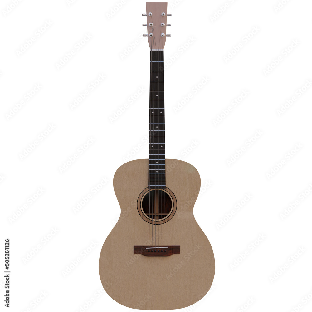 3d render acoustic guitar with transparent background