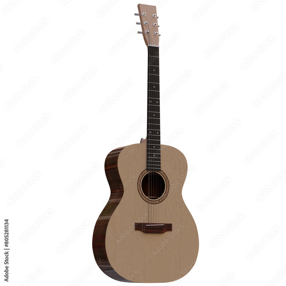 3d render acoustic guitar with transparent background