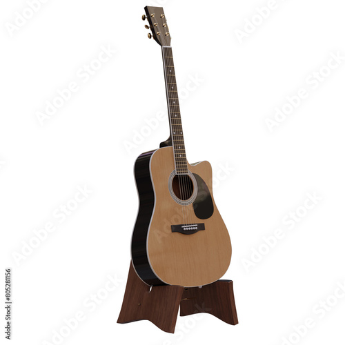3d render acoustic guitar with stand with transparent background