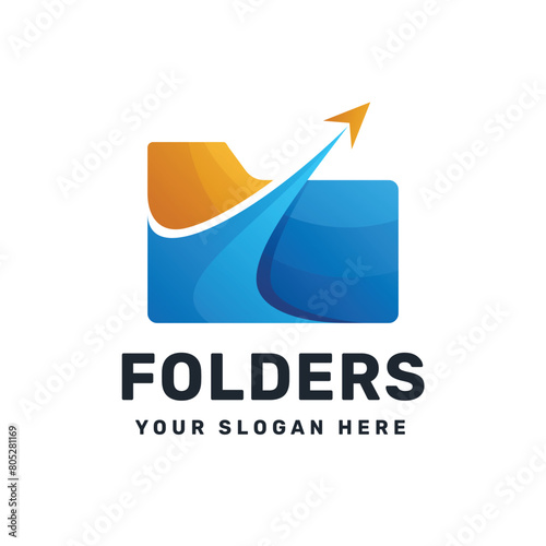 File folder emblem vector logo design with gradient colorful style, simple, clean and abstract style.